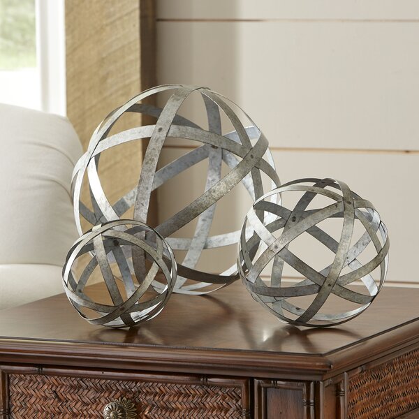 3 Piece Galvanized Sphere Silver Sculpture Set(2181RR)