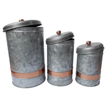Load image into Gallery viewer, 3 Piece Metal Lidded Kitchen Canister Set, 12&quot; x 7.25&quot;
