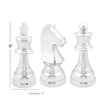 Load image into Gallery viewer, Polished Silver 3 Piece Silvertone Chess Sculpture Set

