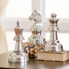 Load image into Gallery viewer, Polished Silver 3 Piece Silvertone Chess Sculpture Set
