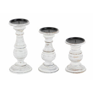 3 Piece Wood Candlestick Set White #2602HW