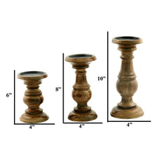Load image into Gallery viewer, 3 Piece Wood Candlestick Set Brown#2030HW
