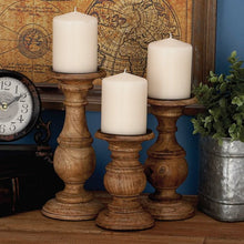 Load image into Gallery viewer, 3 Piece Wood Candlestick Set Brown#2030HW

