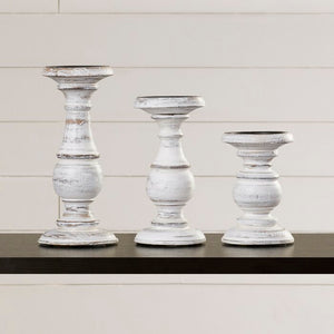 3 Piece Wood Candlestick Set White #2602HW
