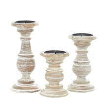 Load image into Gallery viewer, 3 Piece Wood Tabletop Candlestick Set
