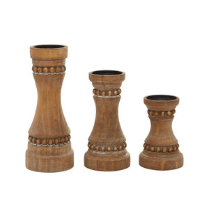 3 Piece Wood Tabletop Candlestick Set