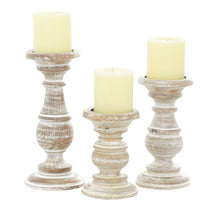 Load image into Gallery viewer, White Wash 3 Piece Wood Tabletop Candlestick Set
