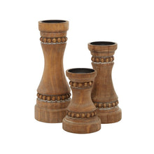 Load image into Gallery viewer, 3 Piece Wood Tabletop Candlestick Set
