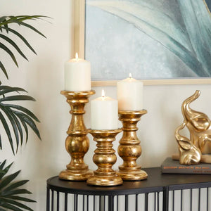 3 Piece Wood Tabletop Candlestick Set
