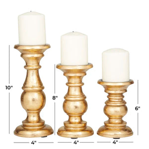 3 Piece Wood Tabletop Candlestick Set