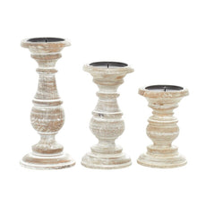 Load image into Gallery viewer, 3 Piece Wood Tabletop Candlestick Set
