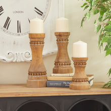 Load image into Gallery viewer, 3 Piece Wood Tabletop Candlestick Set
