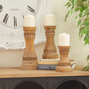 3 Piece Wood Tabletop Candlestick Set