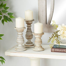 Load image into Gallery viewer, 3 Piece Wood Tabletop Candlestick Set
