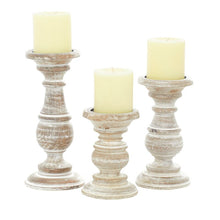 Load image into Gallery viewer, 3 Piece Wood Tabletop Candlestick Set
