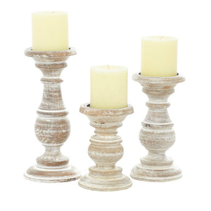 3 Piece Wood Tabletop Candlestick Set