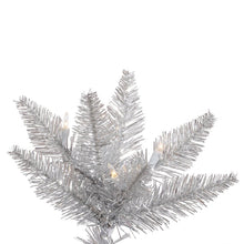Load image into Gallery viewer, 3&#39; Silver Tinsel Fir Artificial Christmas Tree with 100 Clear/White Lights with Stand MRM4304
