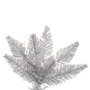 3' Silver Tinsel Fir Artificial Christmas Tree with 100 Clear/White Lights with Stand MRM4304