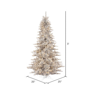 3' Silver Tinsel Fir Artificial Christmas Tree with 100 Clear/White Lights with Stand MRM4304