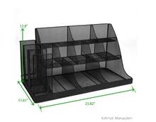 Load image into Gallery viewer, 14-Compartment 3-Tier Large Breakroom Condiment Organizer Black Metal Mesh
