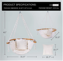 Load image into Gallery viewer, 3.4 ft. Hanging Hammock Chair with Armrest and Cushion in White 7488RR

