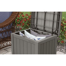 Load image into Gallery viewer, Suncast 22 Gallon Outdoor Resin Wicker Deck Storage Box with Seat, Stoney Gray 2532CDR
