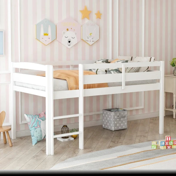 ZNTS Twin Wood Loft Bed Low Loft Beds with Ladder,Twin,White