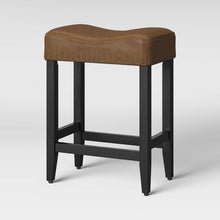 Load image into Gallery viewer, 24&quot; Saddle Counter Stool with Wood Legs and Cognac Seat Cushion #9663
