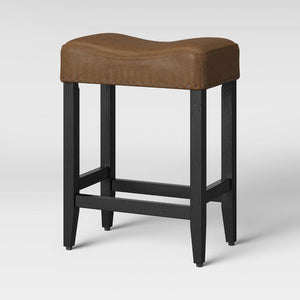 24" Saddle Counter Stool with Wood Legs and Cognac Seat Cushion #9663