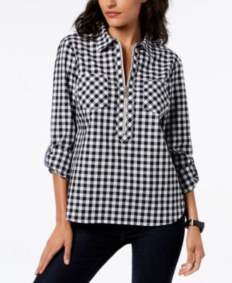 Women's Plus Size Cotton Half-Zip Plaid Popover Top by Tommy Hilfiger