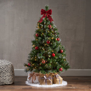 4.5-ft Spruce Pre-Lit or Unlit Artificial Christmas Tree with Glitter Branches Red Berries Pinecones by Christopher Knight Home - CLEAR 7715RR