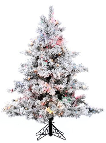 4.5' Flocked Alaskan Artificial Christmas Tree with Multi Dura Lights 5417RR