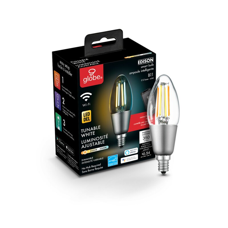 34918 4.5 Watt (40 Watt Equivalent), B11 LED Smart, Dimmable Light Bulb, Tunable White E12/Candelabra Base (Set of 6) 6246RR