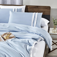 Load image into Gallery viewer, 400 TC 100% Organic Cotton Macrame Duvet Cover Set, Blue queen
