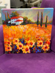 18" H x 18" W Orange 'Tuscan Sunflowers' Painting Print on Wrapped Canvas