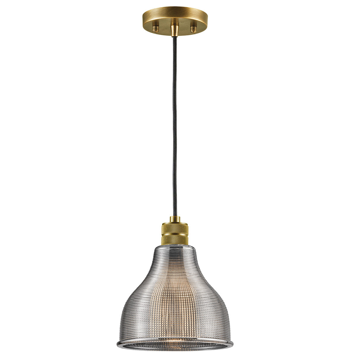 Kichler 43551NBR Devin 1 Light 8 inch Natural Brass Mini Pendant Ceiling Light in Smoke Ribbed GL1647