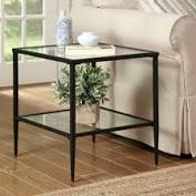 Harlan Double Shelf Glass Top Side Table with Storage #4372