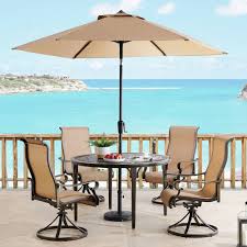 Hanover Brigantine 4 piece Outdoor Dining Set with 4 Contoured-Sling Swivel Rockers #4409