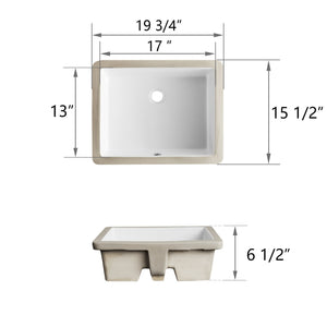 DeerValley White China Rectangular Sleek Undermount Bathroom Sink with Overflow