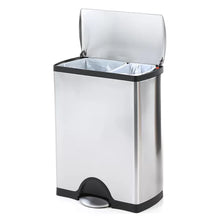 Load image into Gallery viewer, 46 Liter / 12.1519 Gallon Rectangular Dual Compartment Recycling Kitchen Step Trash Can Brushed Stainless Steel
