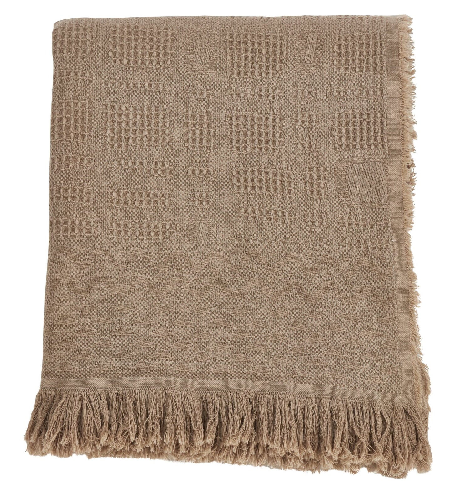 Dandre Cross Hatch Cotton Throw Blanket- Taupe 50