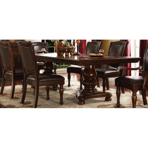 McFerran D7900-T Brown Rich Wood Double Pedestal Dining Table (Set of 7) MRM3492 (5 boxes)