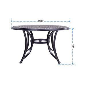 48" Round Patio Dining Table With Umbrella Hole, Aluminum Top Outdoor Furniture 2368CDR