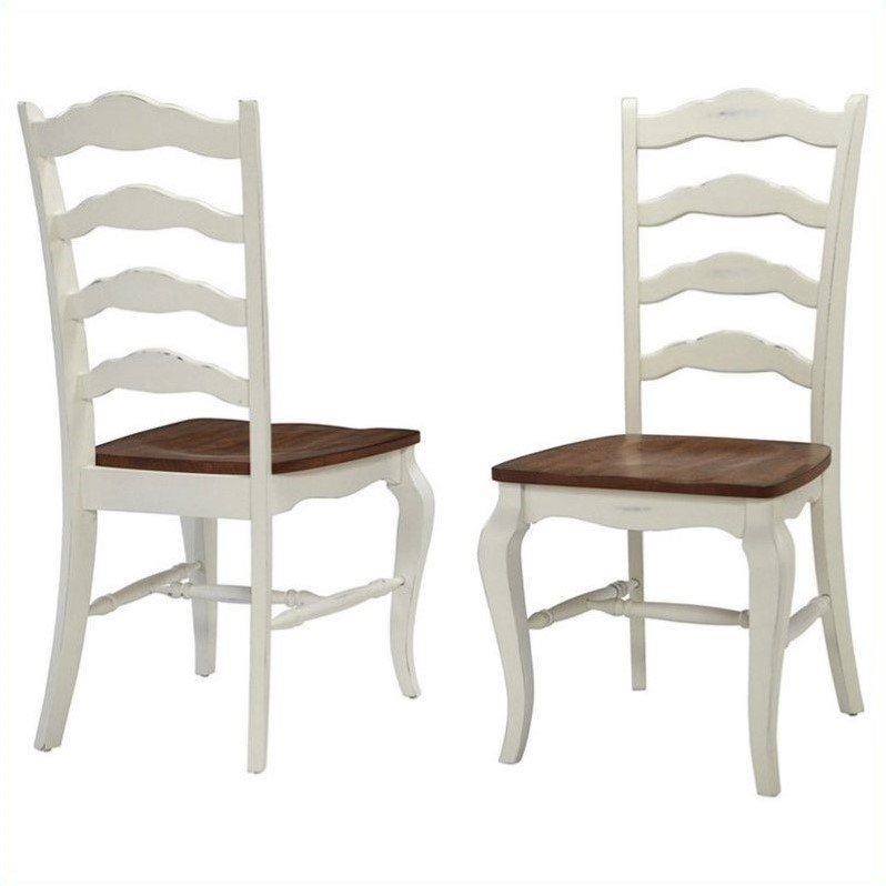 Home Styles French Countryside Dining Chair in Oak and Rubbed White (Set of 2) 5834RR
