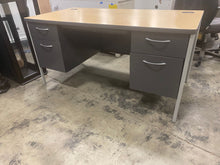 Load image into Gallery viewer, The HON  60&quot;W Natural Maple Laminate Charcoal Finish Pedestal Desk
