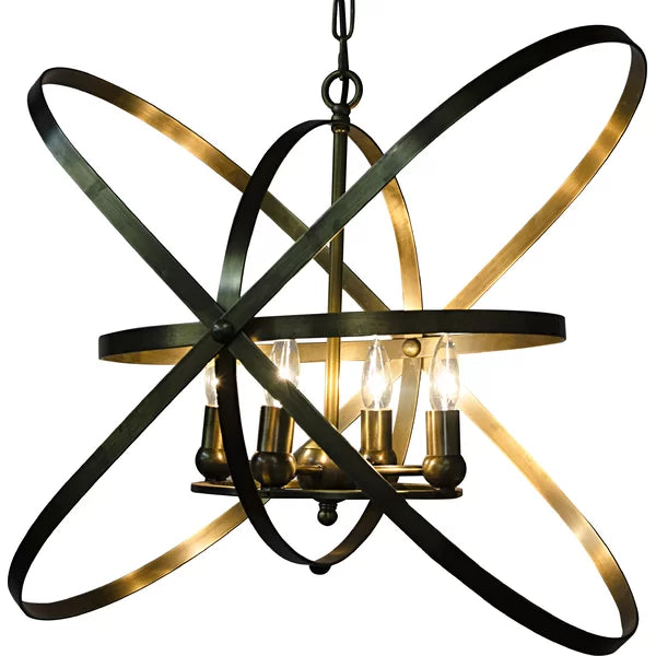 Antique Brass 4 - Light Unique / Statement Geometric Chandelier