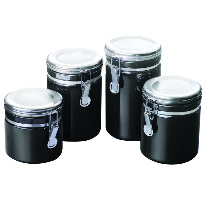 4 Piece Kitchen Canister Set Black #2478HW