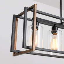Load image into Gallery viewer, 5-Light Rectangle Farmhouse Pendant Light Open Metal Frame with Glass Shade

