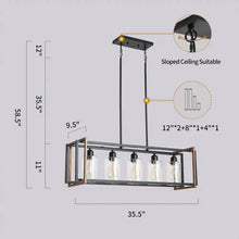 Load image into Gallery viewer, 5-Light Rectangle Farmhouse Pendant Light Open Metal Frame with Glass Shade
