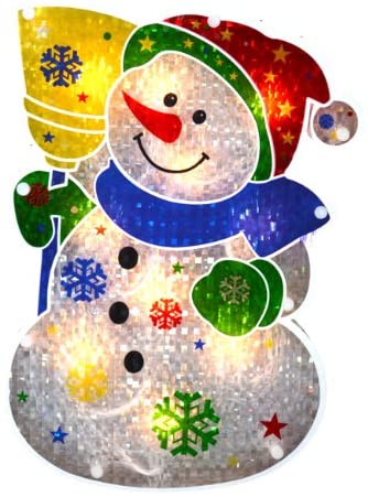 Sienna Lighted Holographic Snowman Christmas Window Silhouette Decoration, 12.5